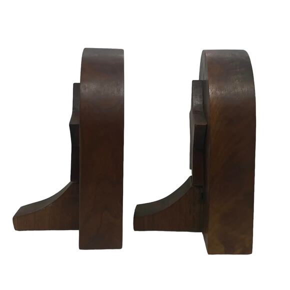 Mid 20th Century Rustic Handcrafted Mahogany Bookends With Star Motif - A Pair - Picture 2 of 13